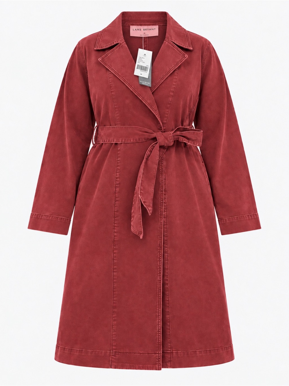 Lane Bryant Size 28 Red Denim Trench Coat Belted NWT